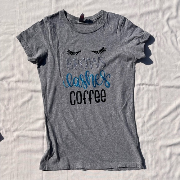 district made Tops - Brows, Lashes, Coffee Fitted Graphic Tee Shirt XS